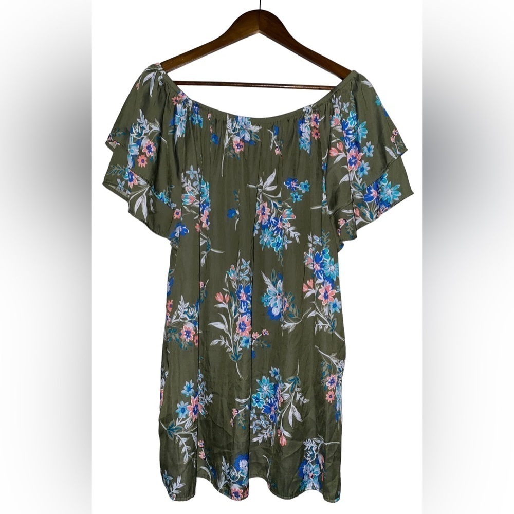 Terra & Sky Floral Ruffle Off Shoulder Top Women 3X Flutter‎ Sleeve Beach Boho